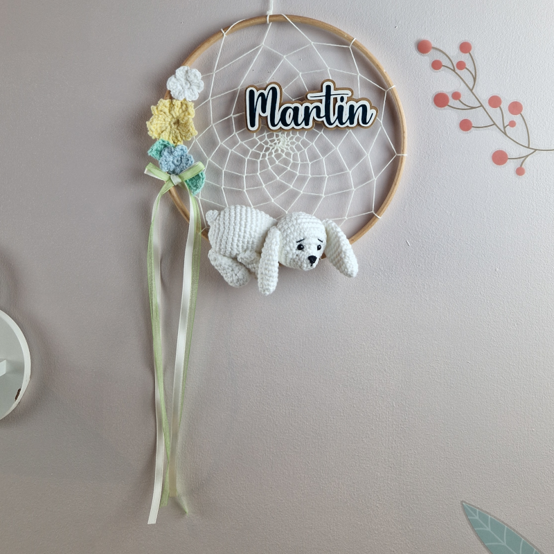 Attrape-rêves avec figurine au crochet - chien blanc – Image 2