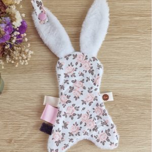 Doudou plat attache-tétine   rose poudré