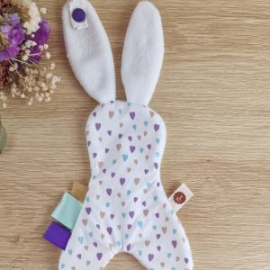 Doudou plat attache-tétine  Pti'coeur