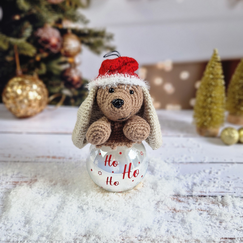 Boule de Noël petit chien Ho Ho Ho